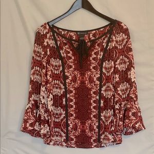 Size S INC blouse.  Red/white/black
